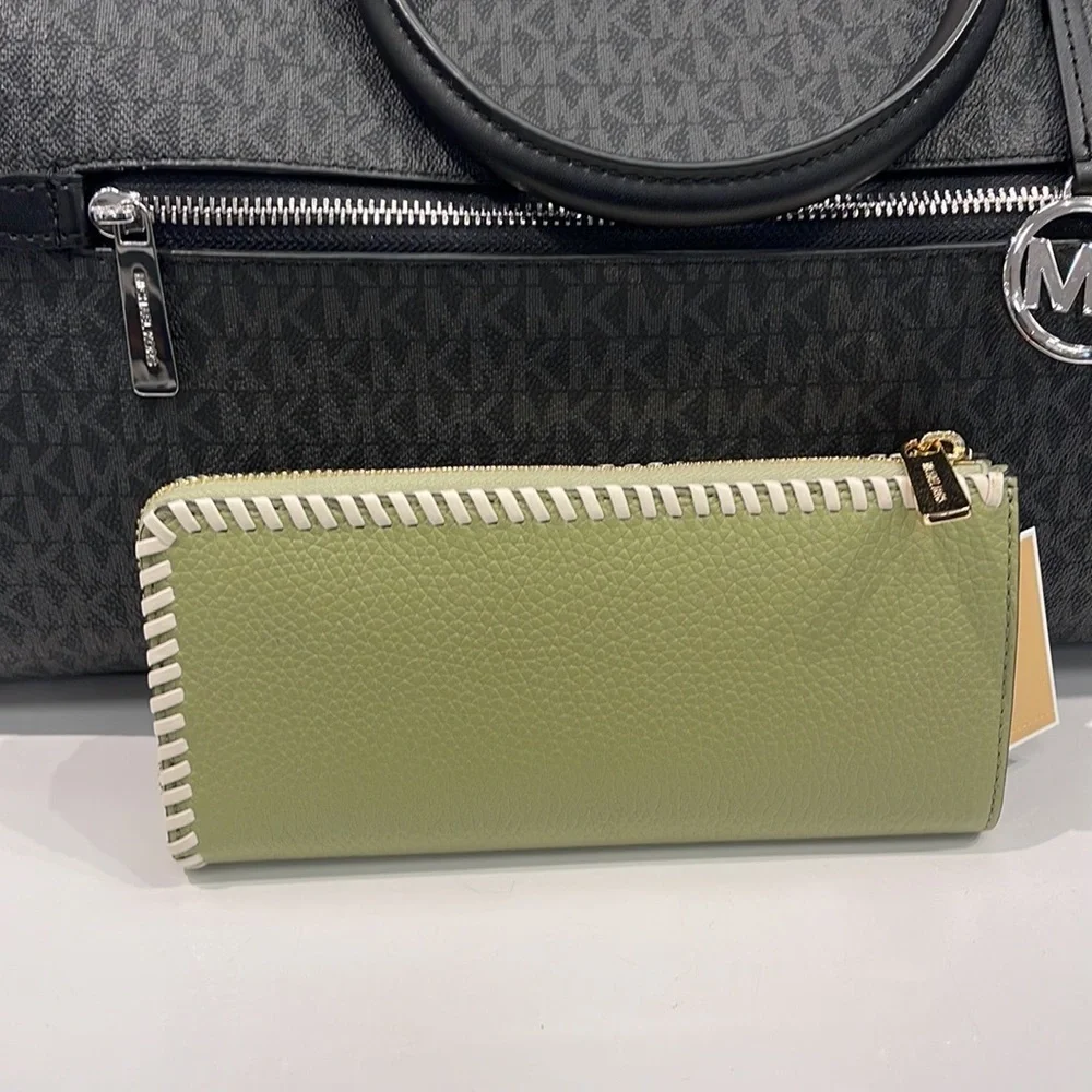 Michael Kors Jet Set Travel Large Pebble Leather Quarter-Zip Wallet NWT
